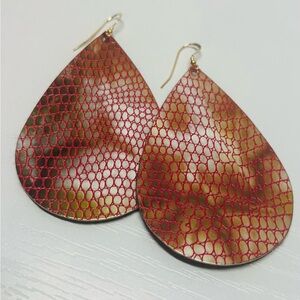 NWOT Red and Brown Leather Teardrop Earrings